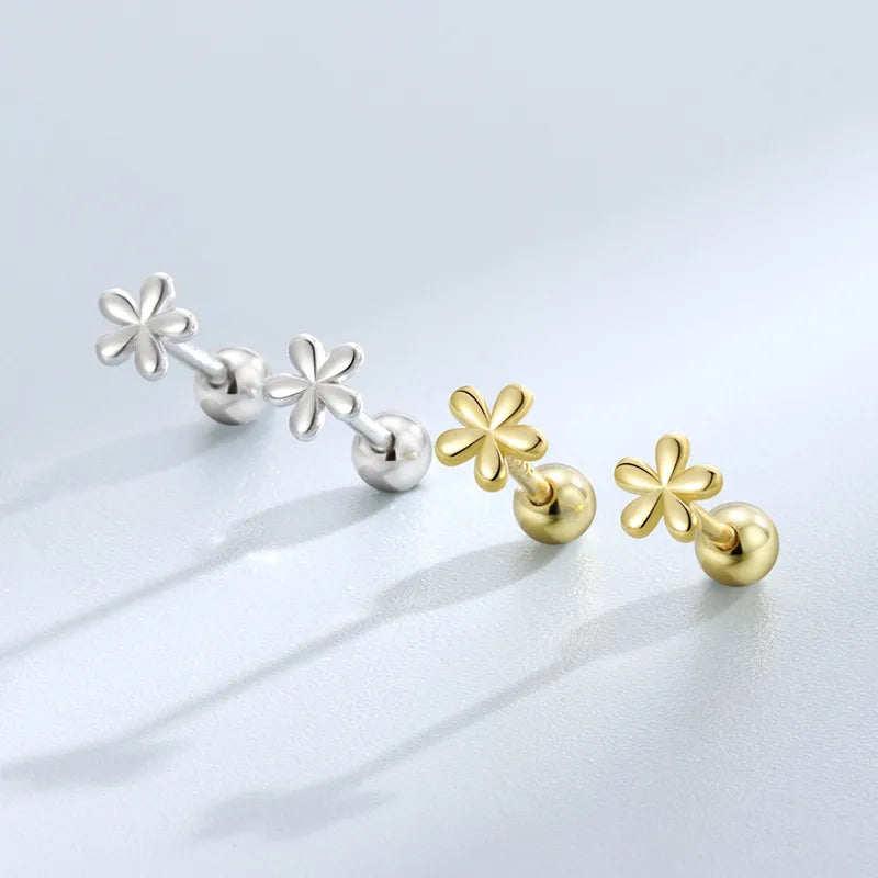 Solid Flower Barbell Stud Earrings (20G)