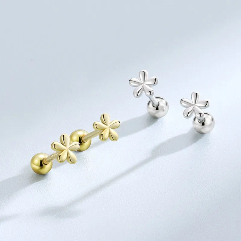 Solid Flower Barbell Stud Earrings (20G)