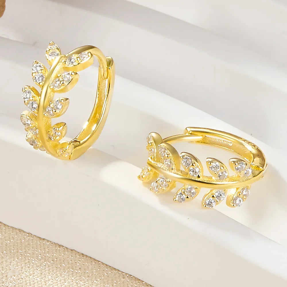 Sparkling Leaf Huggie Earrings