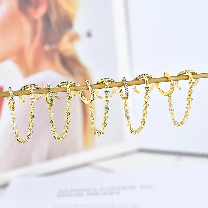 Sparkling Gemstone Connected Chain Earring