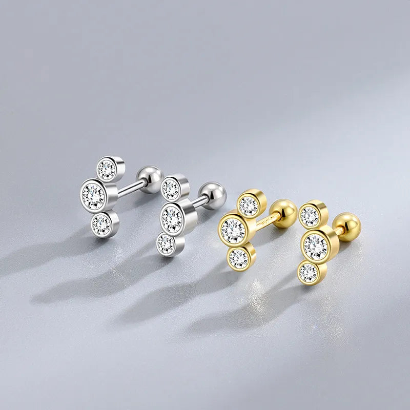 Trinity Round CZ Barbell Stud Earrings (20G)