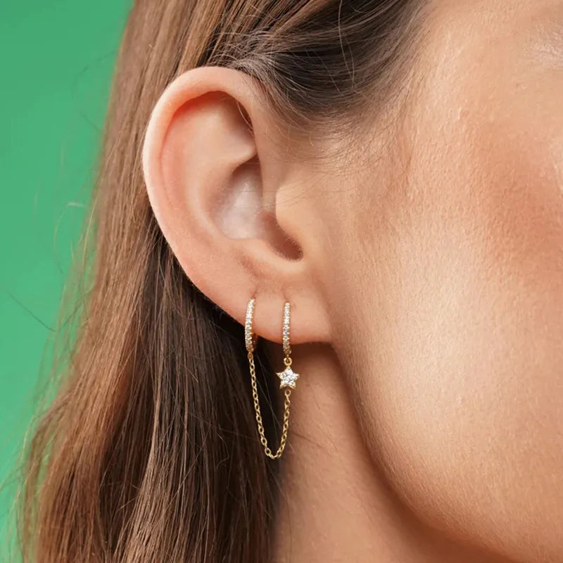 Aleena Pave Star Chain Earring - White Crystal