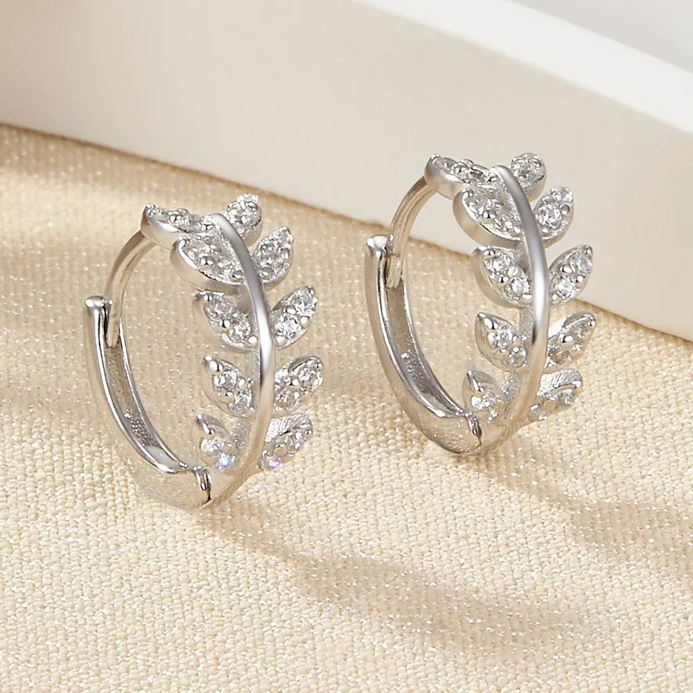 Sparkling Leaf Huggie Earrings