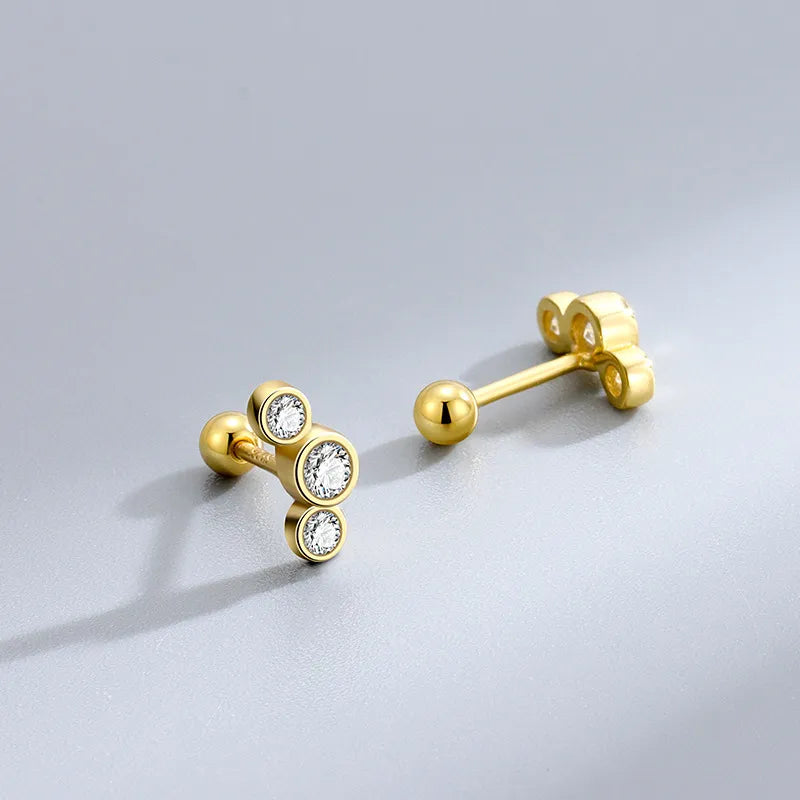 Trinity Round CZ Barbell Stud Earrings (20G)