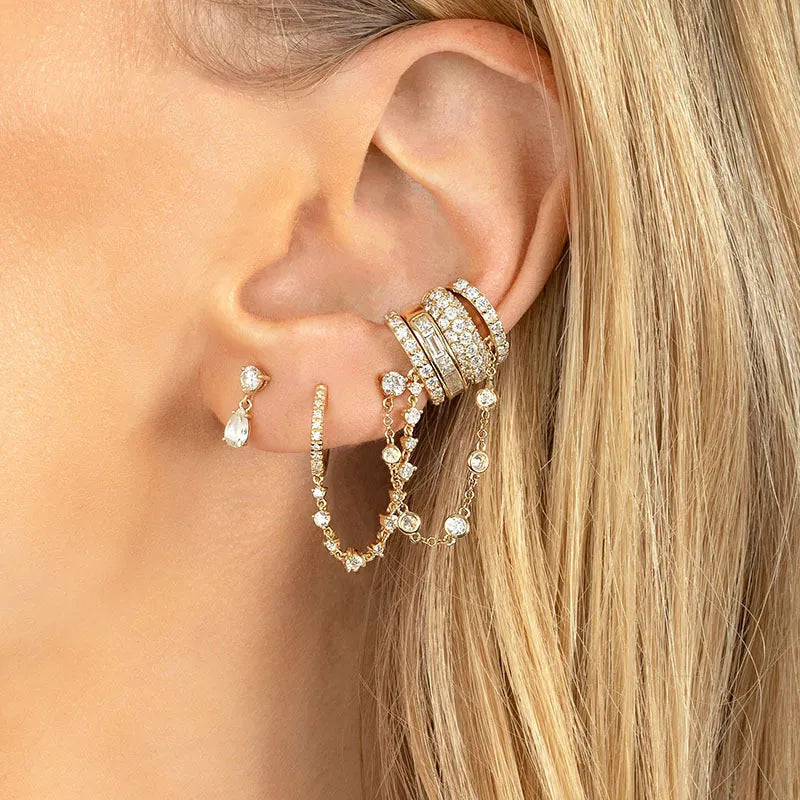 Sparkling Gemstone Connected Chain Earring
