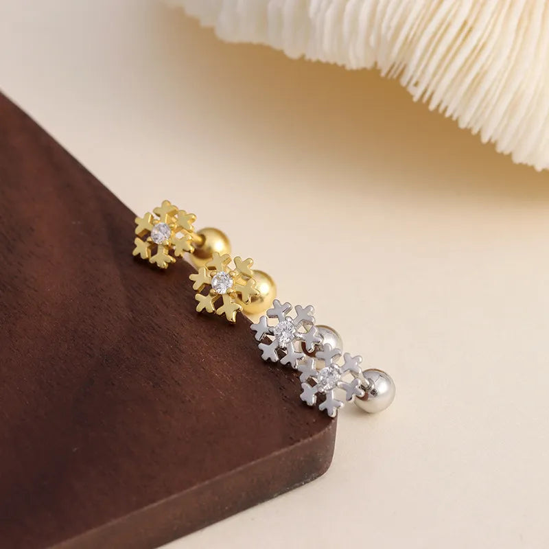 Snowflake Barbell Stud Earrings (20G)