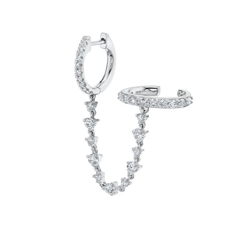 Sparkling Gemstone Connected Chain Earring