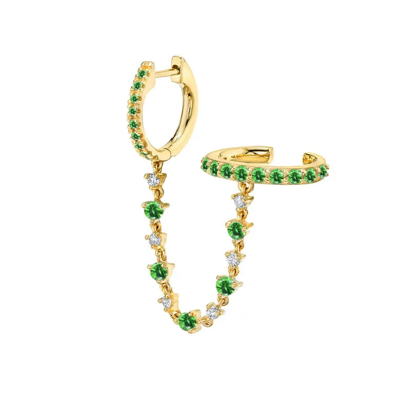 Sparkling Gemstone Connected Chain Earring
