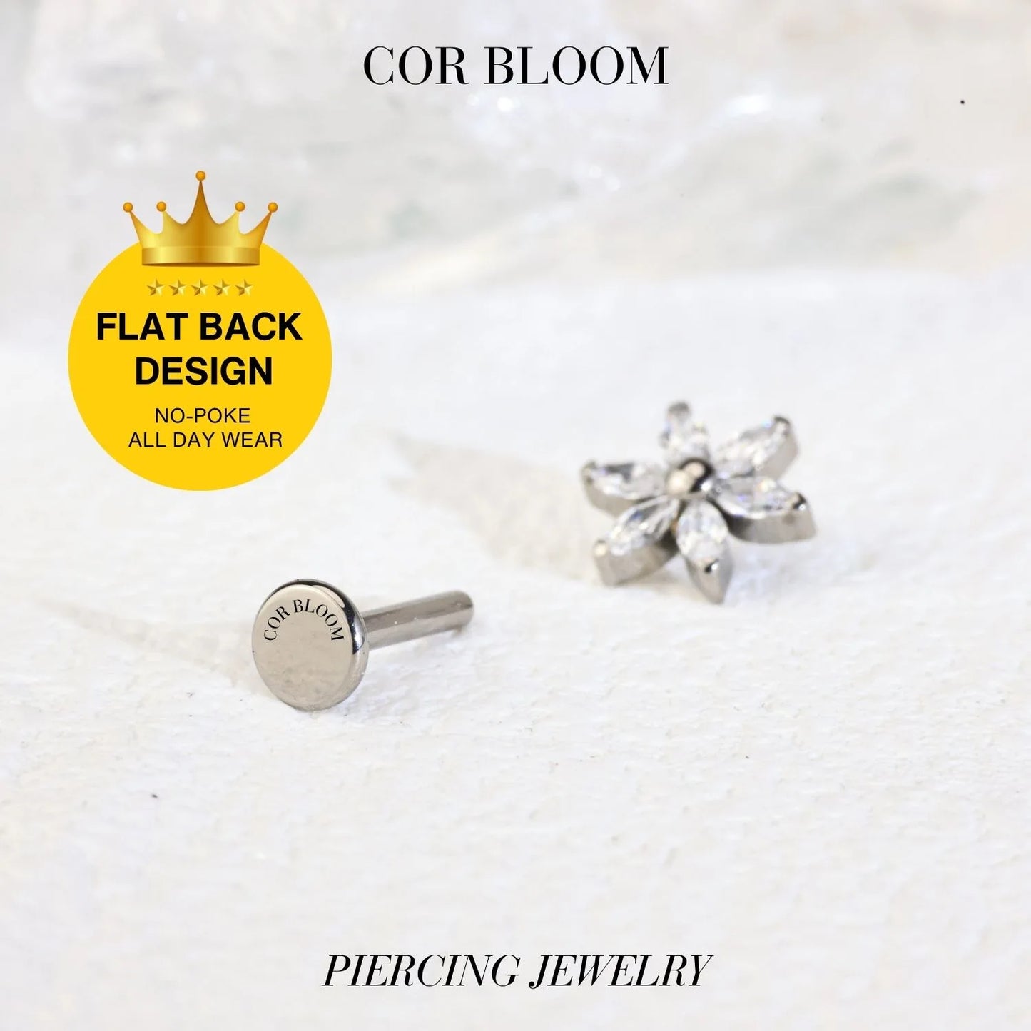 Titanium Aria Flower 3-Petal Flat Back Stud