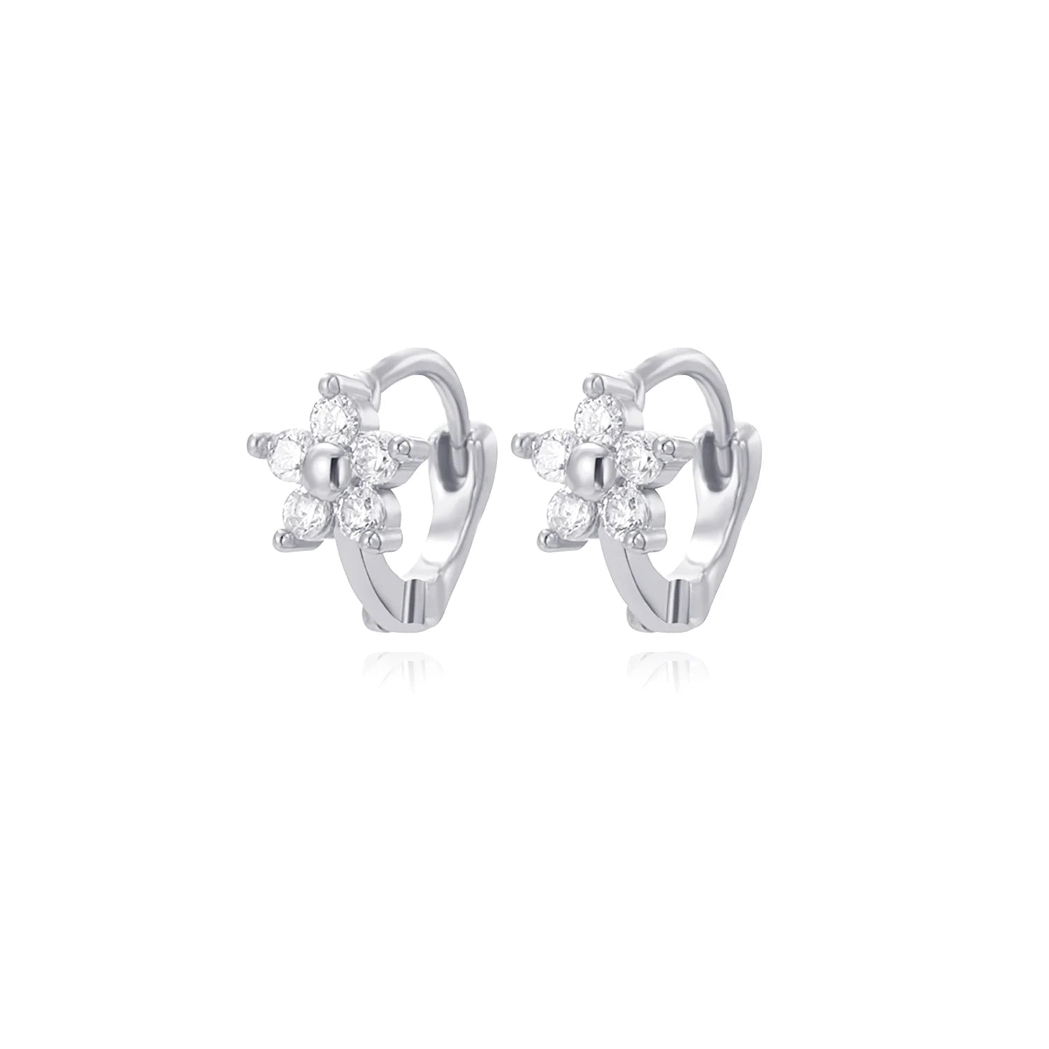 Crystal Flower Huggie Hoop Earrings