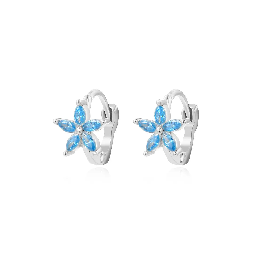 Ella Aquamarine Flower Huggies