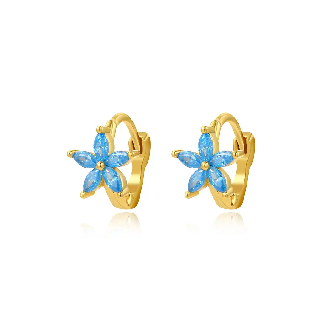 Ella Aquamarine Flower Huggies