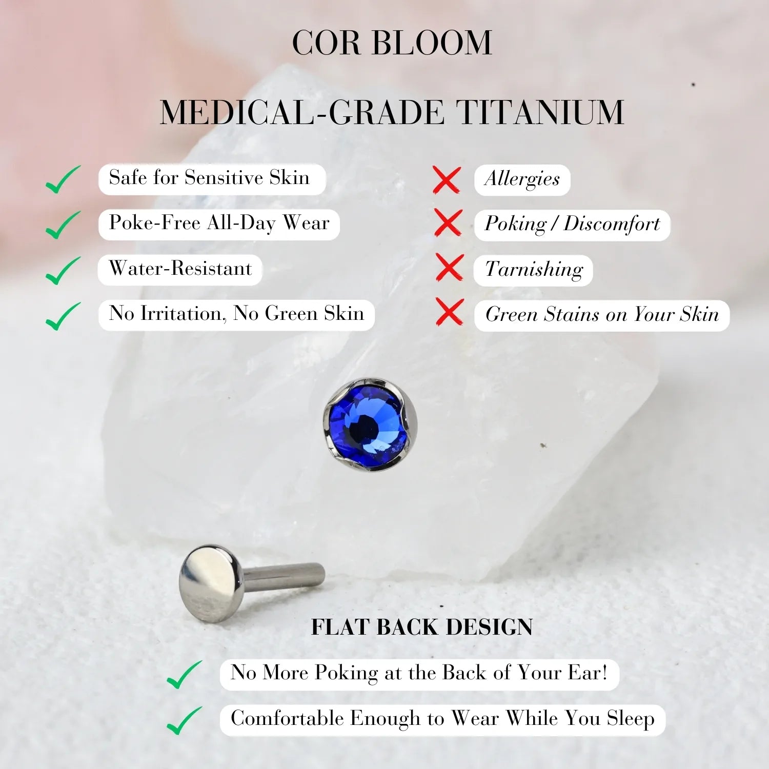 Titanium Swarovski Sapphire Piercing Stud