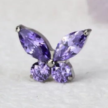 Titanium Liberty Amethyst Butterfly Flat Back Stud