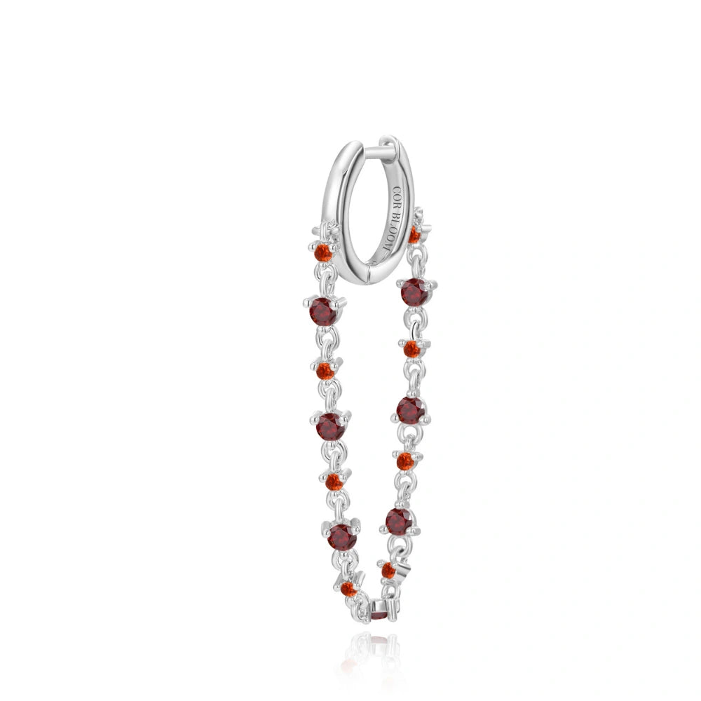 Livia Red Garnet Dangling Chain Hoop Earring