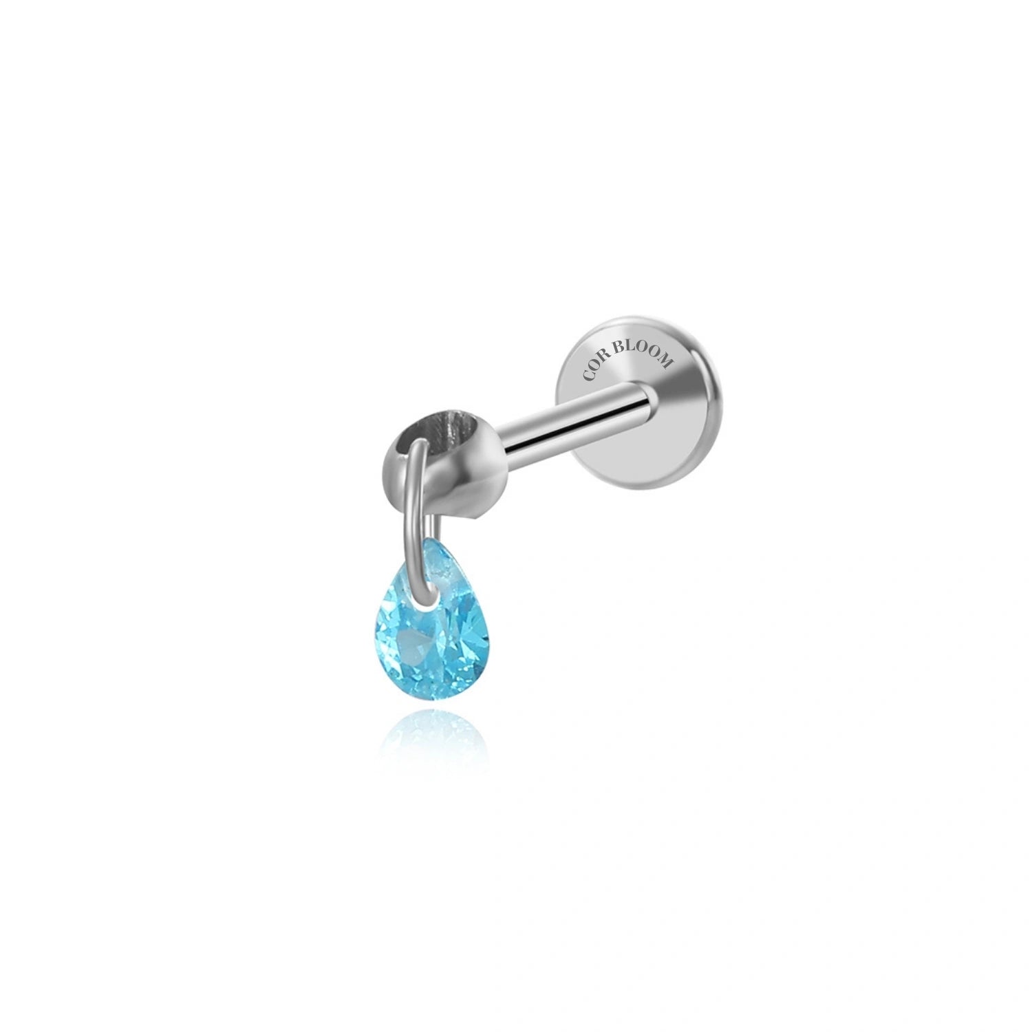 Titanium Floating Aquamarine Charm Flat Back Stud Earring
