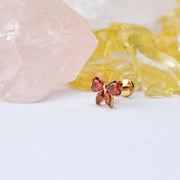 Titanium Daphne Red Garnet Ribbon Bow Flat Back Stud