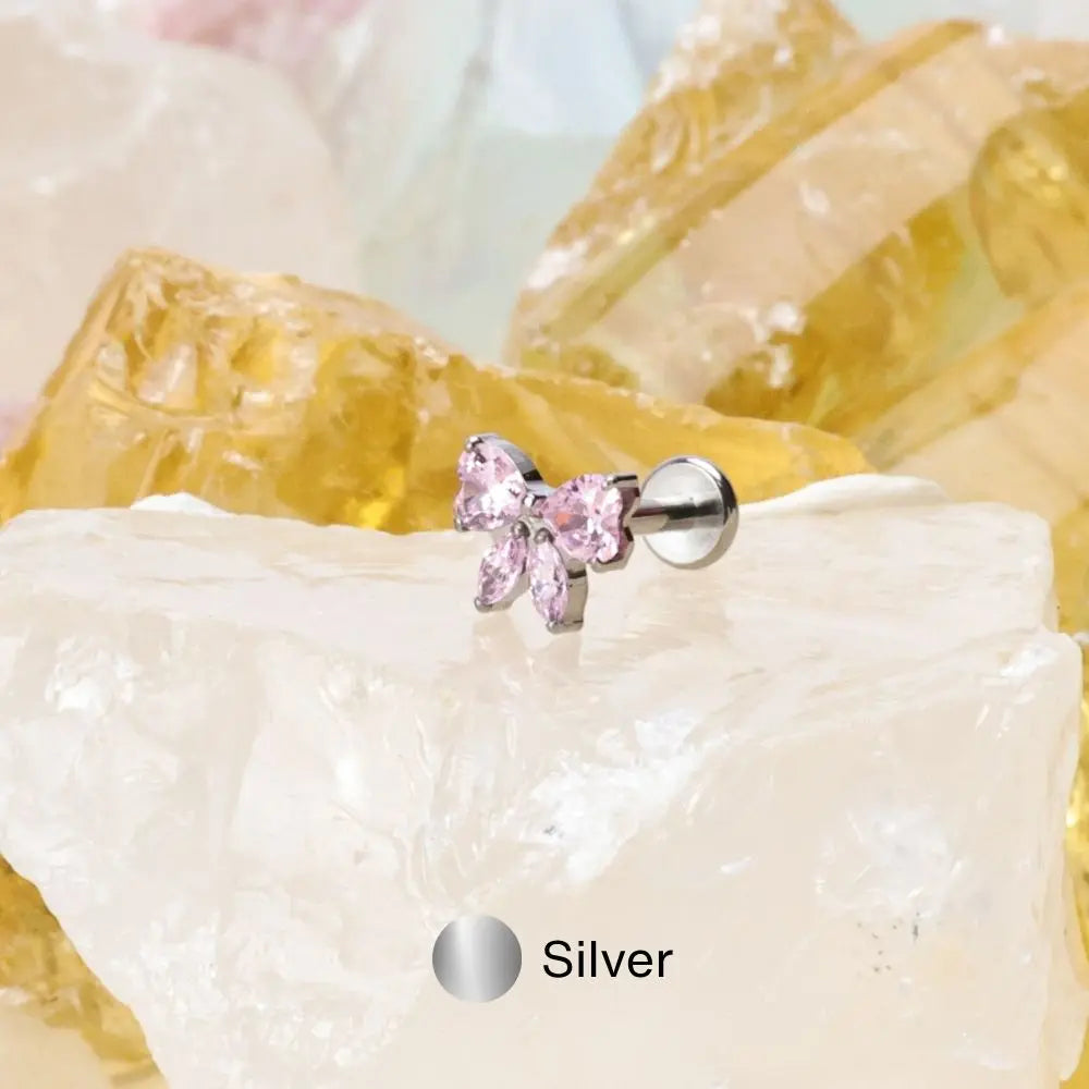 Titanium Daphne Pink Ribbon Bow Flat Back Stud