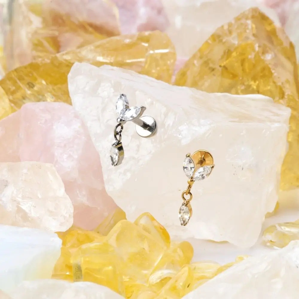 Titanium Annika Dangling Two Petal Flat Back Stud