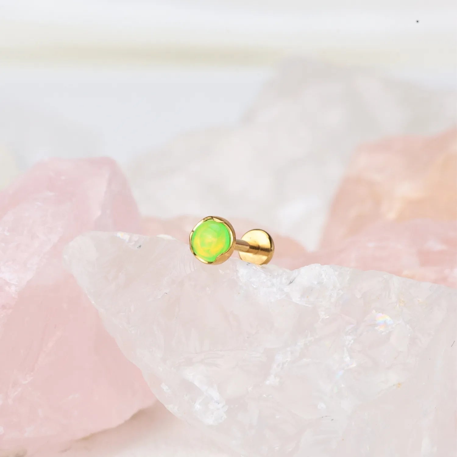 Titanium Apple Green Aurora Opal Piercing Stud