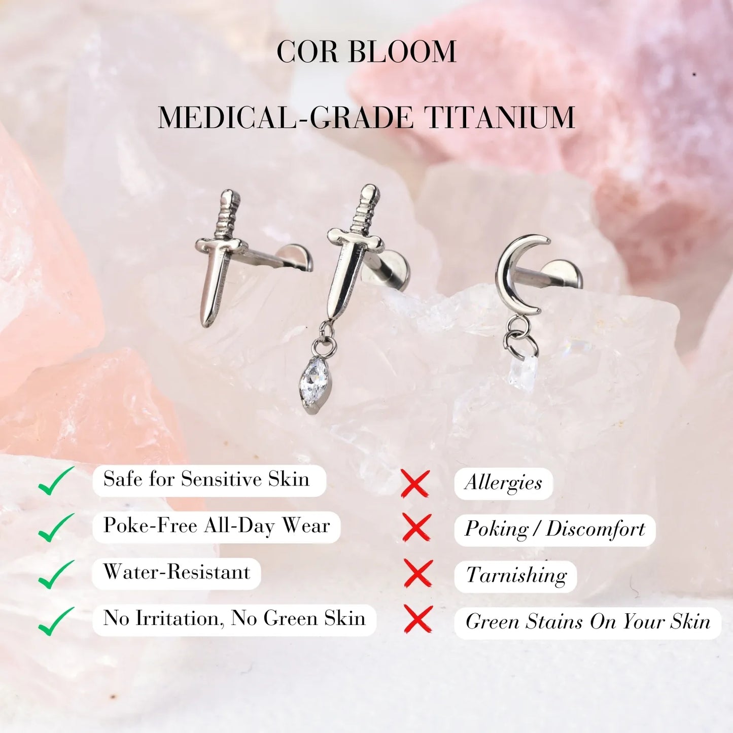 Titanium Diamond Sword Flat Back Stud