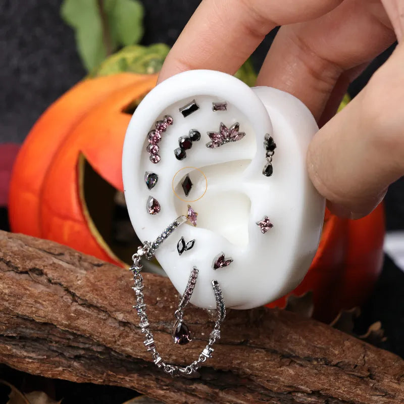 Titanium Xyla Rhombus Gemstone Stud - Black Spinel