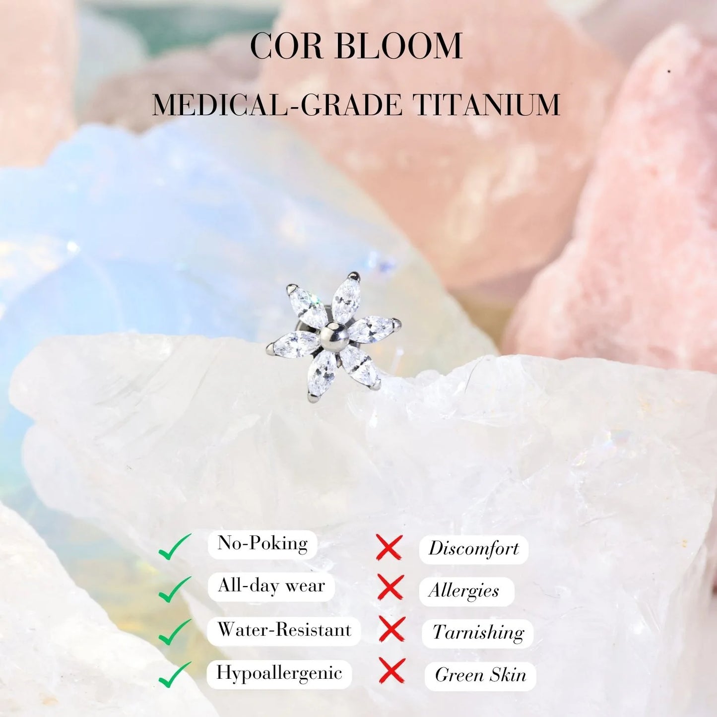 Titanium Aria Flower 3-Petal Flat Back Stud