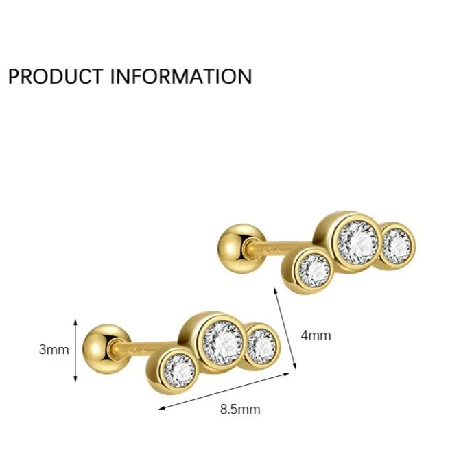 Trinity Round CZ Barbell Stud Earrings (20G)