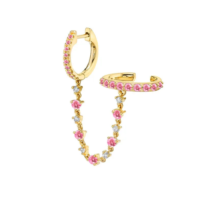 Sparkling Gemstone Connected Chain Earring