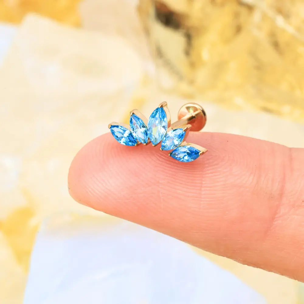 Titanium Aphrodite Aquamarine Crown Push Pin Stud