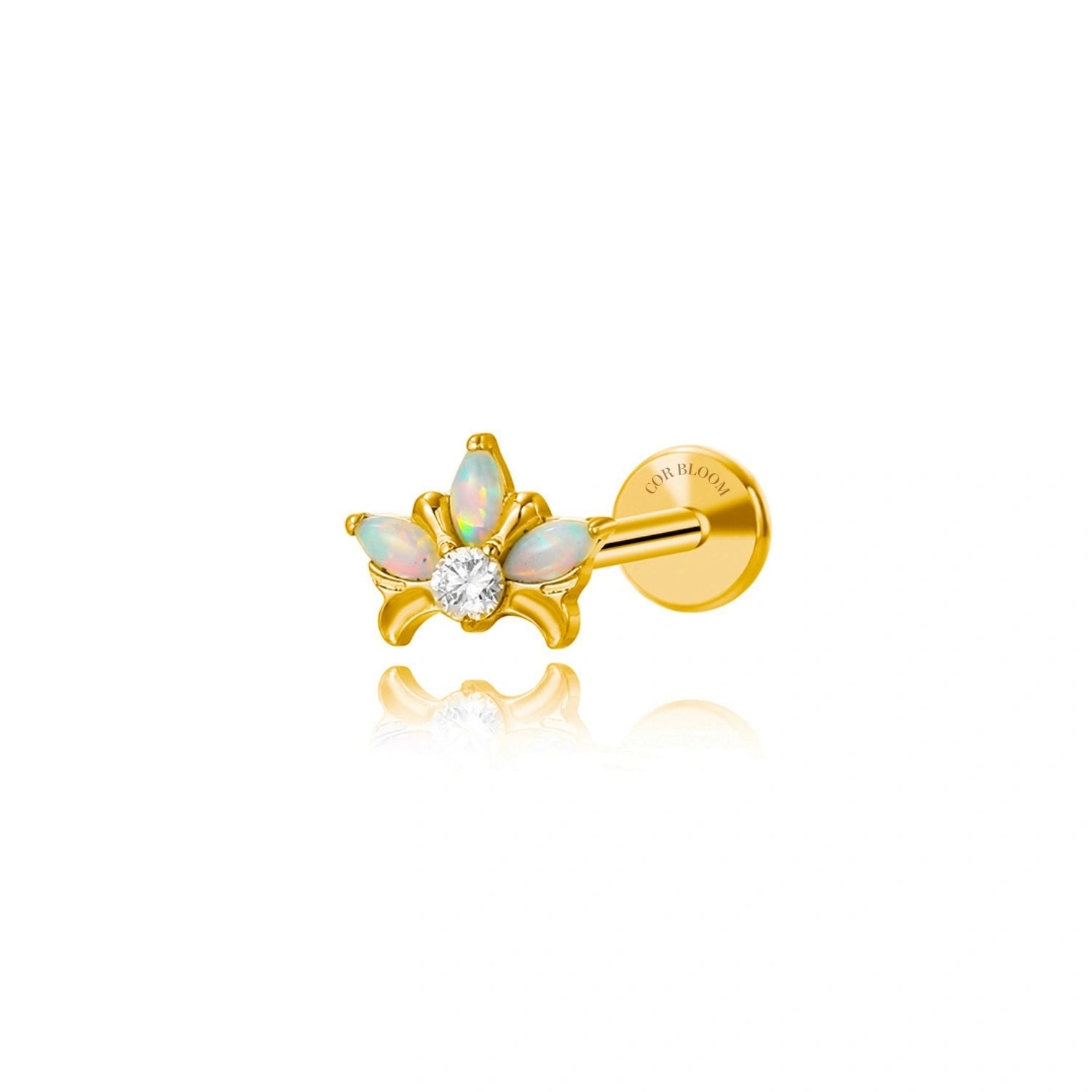 Titanium Hermes Pure White Opal Lotus Crown Stud