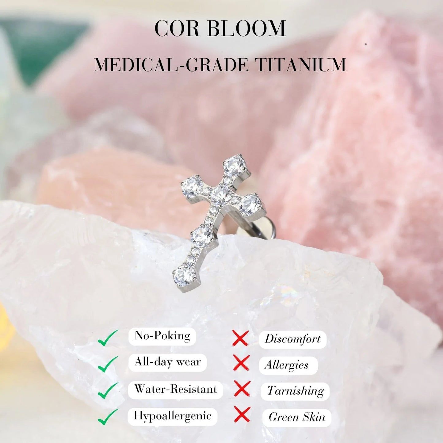 Titanium Latin Crystal Cross Flat Back Stud