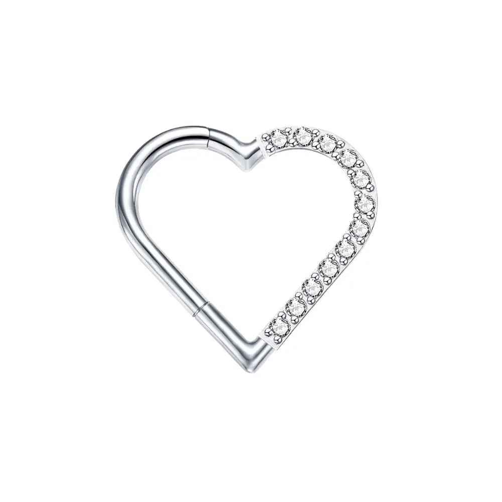 Titanium Pave Heart Daith Hoop | Septum Clicker