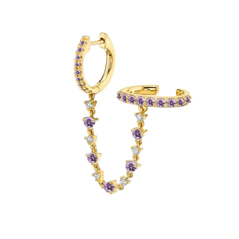 Sparkling Gemstone Connected Chain Earring