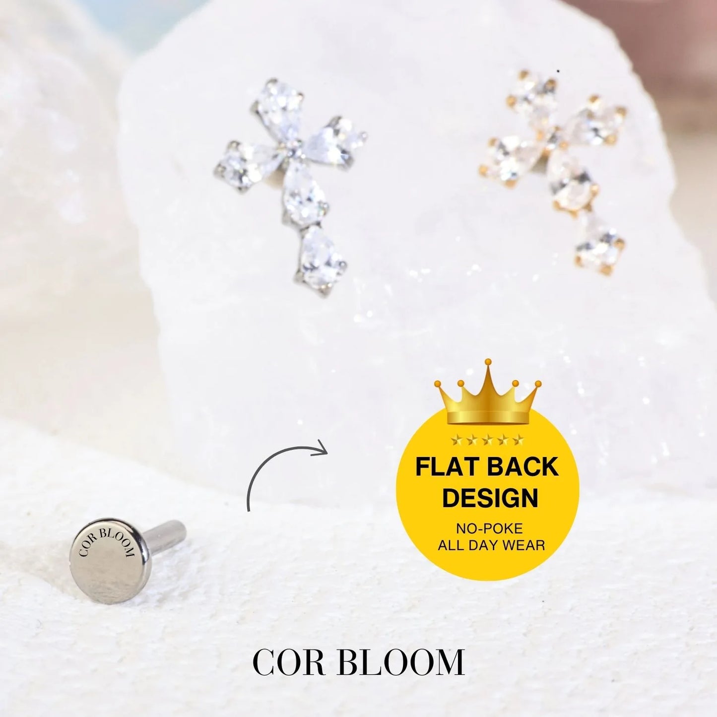 Titanium Luxe Diamond Cross Flat Back Stud
