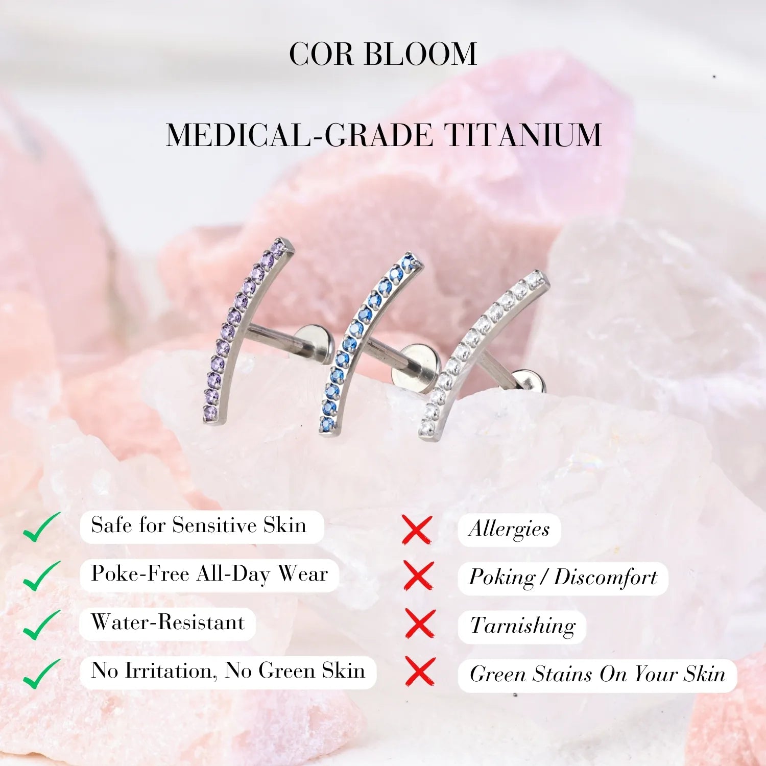 Titanium Zoey Aquamarine Curved Line Flat Back Stud