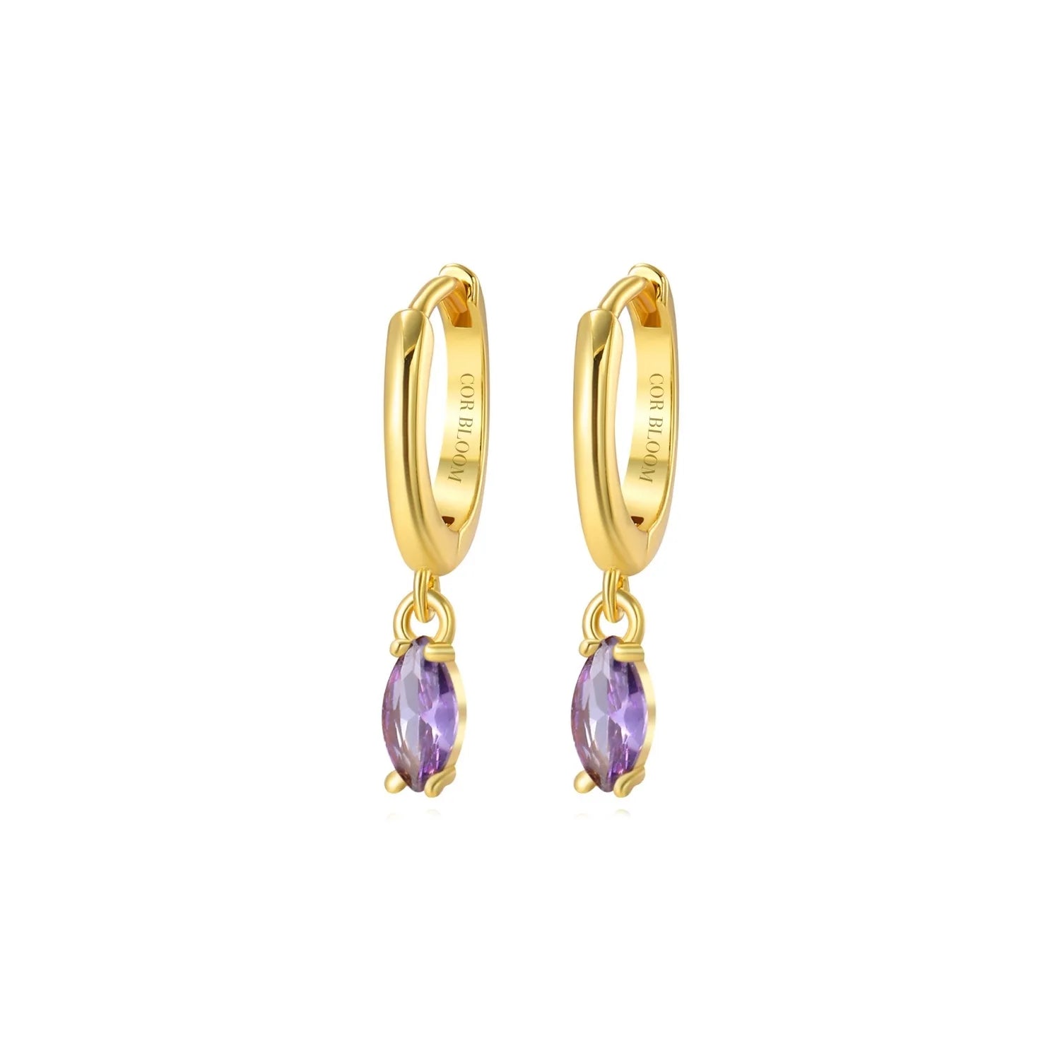 Doris Amethyst Marquise Charm Hoop Earrings