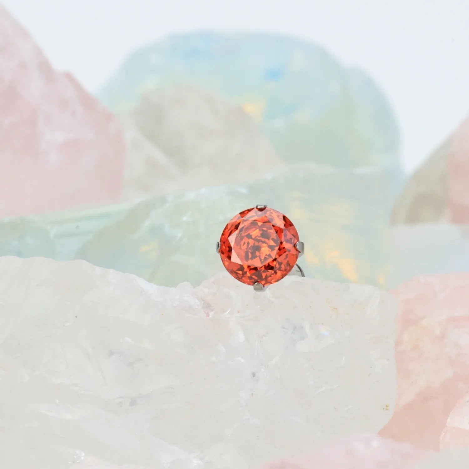 Titanium Rose Cut Orange Red Gemstone Piercing Stud