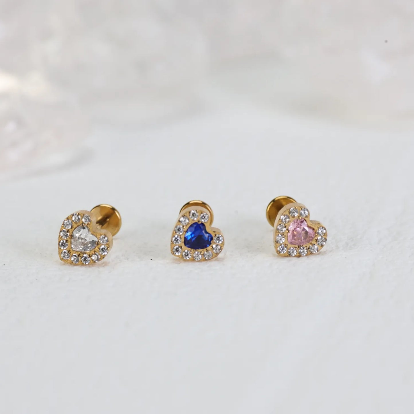 Titanium Blue Sapphire Heart Flat Back Piercing Stud