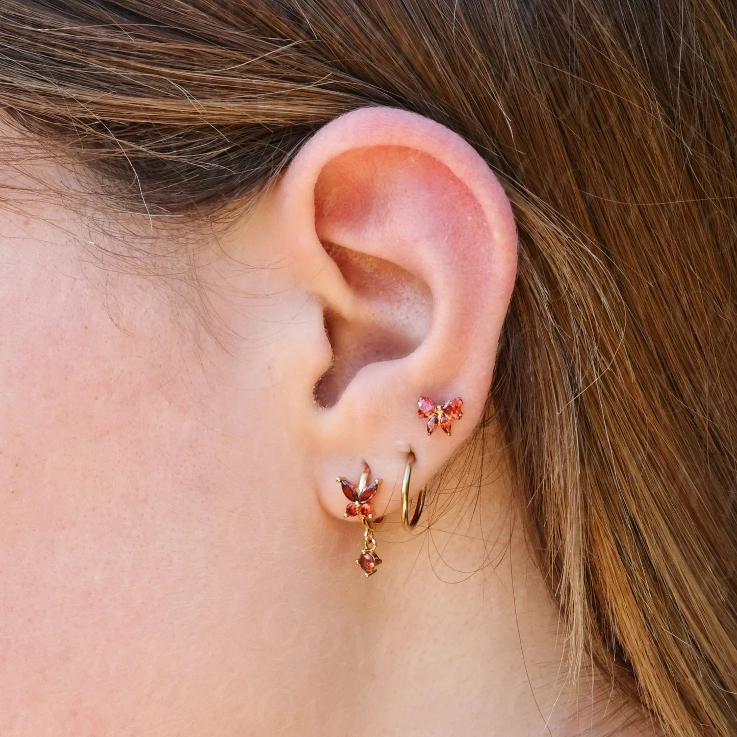 Nefeli Red Garnet Butterfly Huggie Earrings