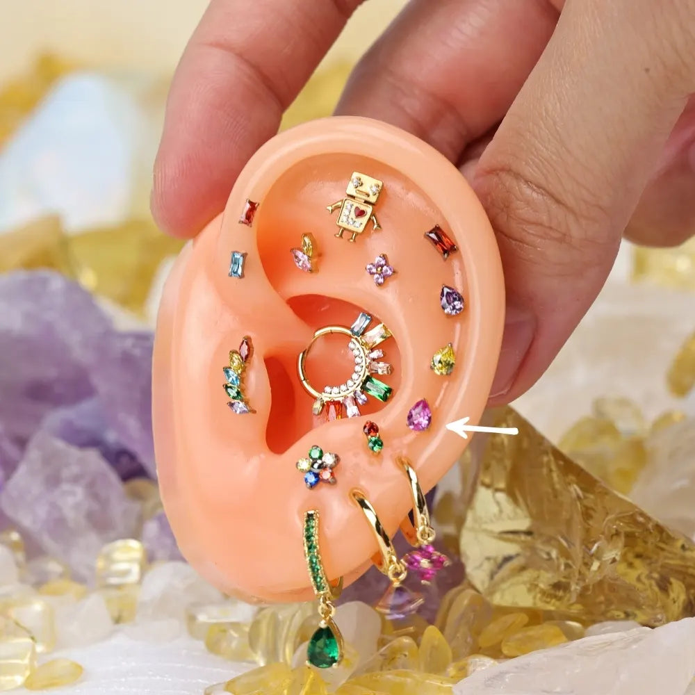 Titanium Apion Ruby Waterdrop Flat Back Stud