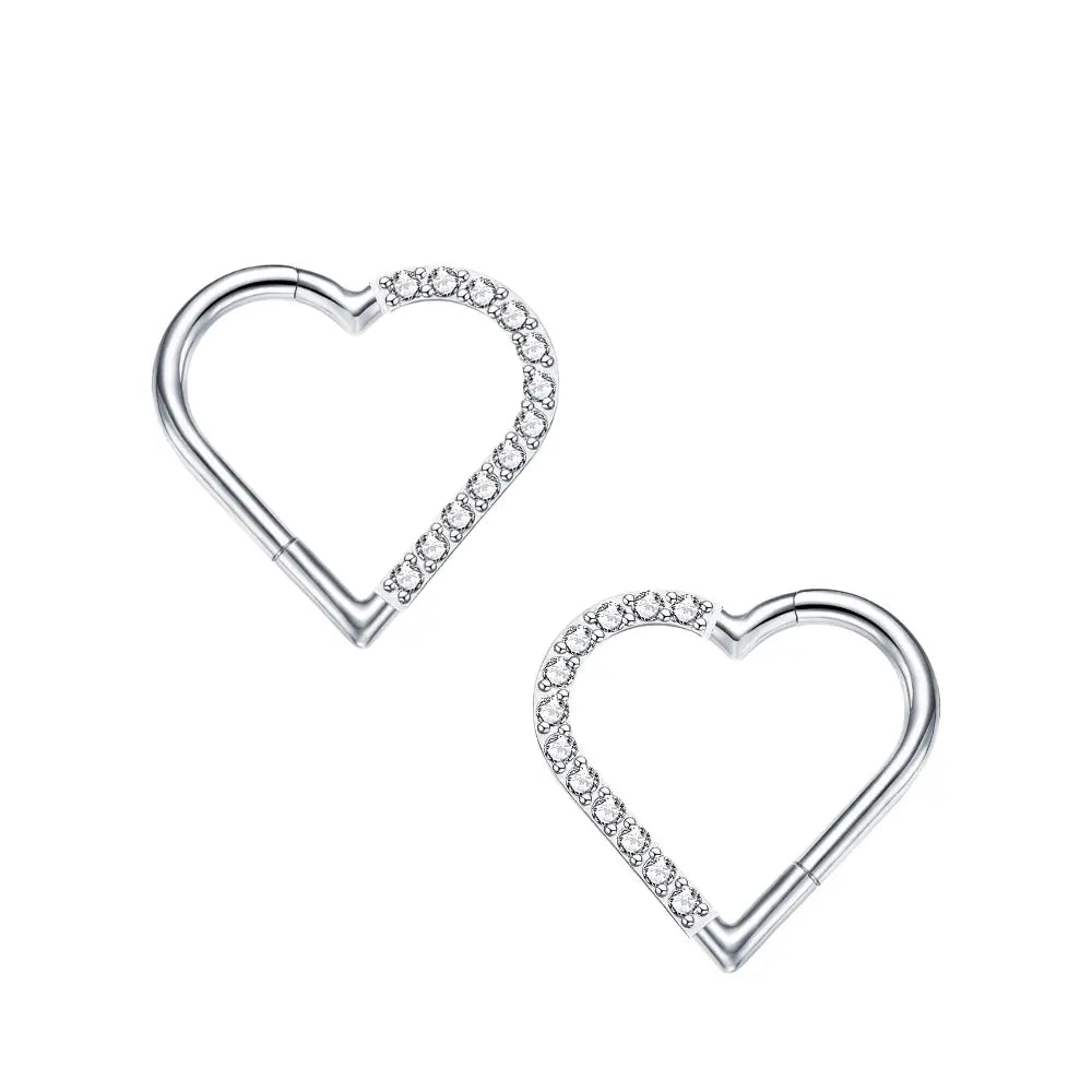 Titanium Pave Heart Daith Hoop | Septum Clicker