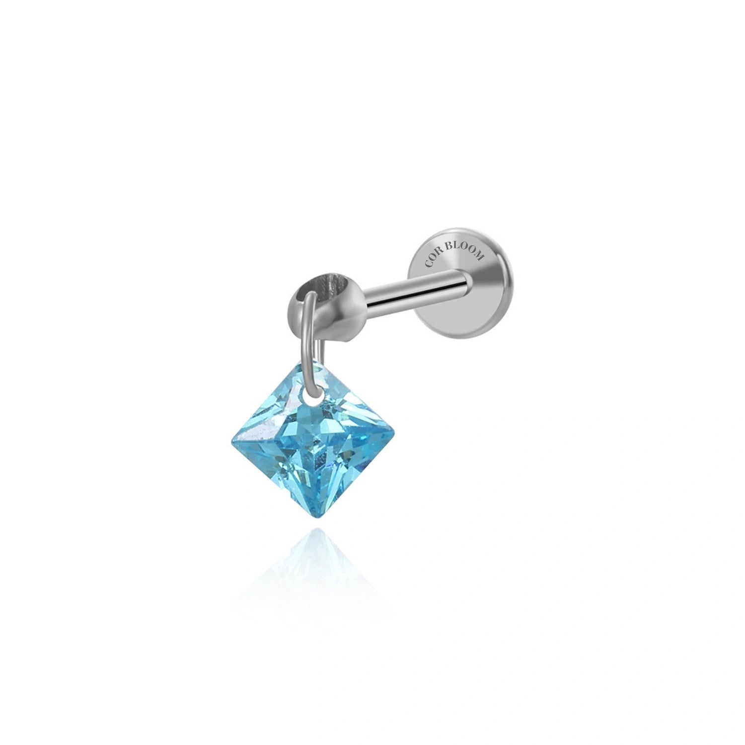 Titanium Floating Aquamarine Charm Flat Back Stud Earring