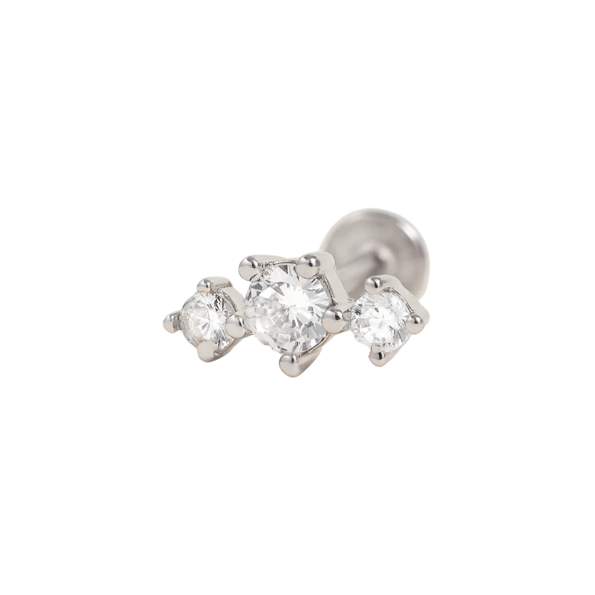 Curved Triple White Cz Flat Back Piercing Stud