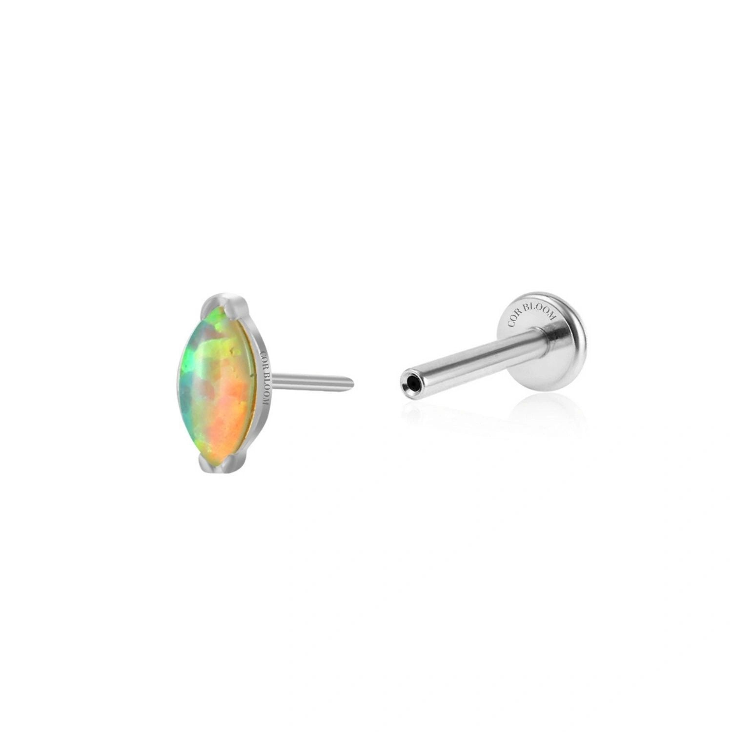 Titanium Elynn Green Opal Marquise Flat Back Stud