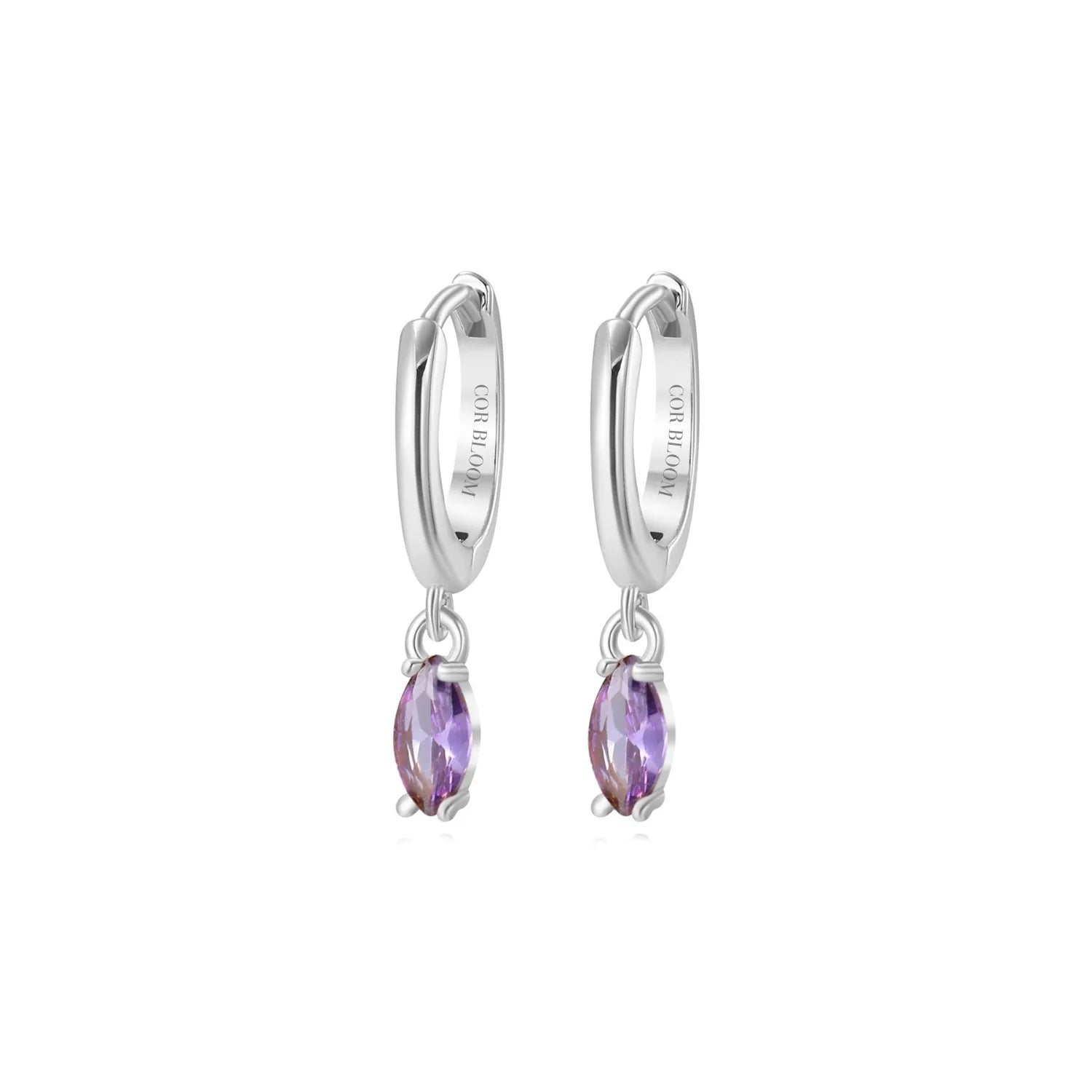 Doris Amethyst Marquise Charm Hoop Earrings