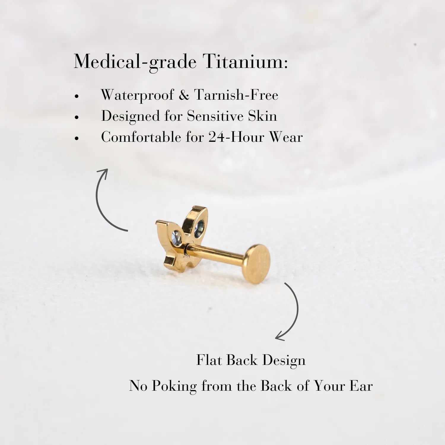 Titanium Amethyst Butterfly Flat Back Piercing Stud