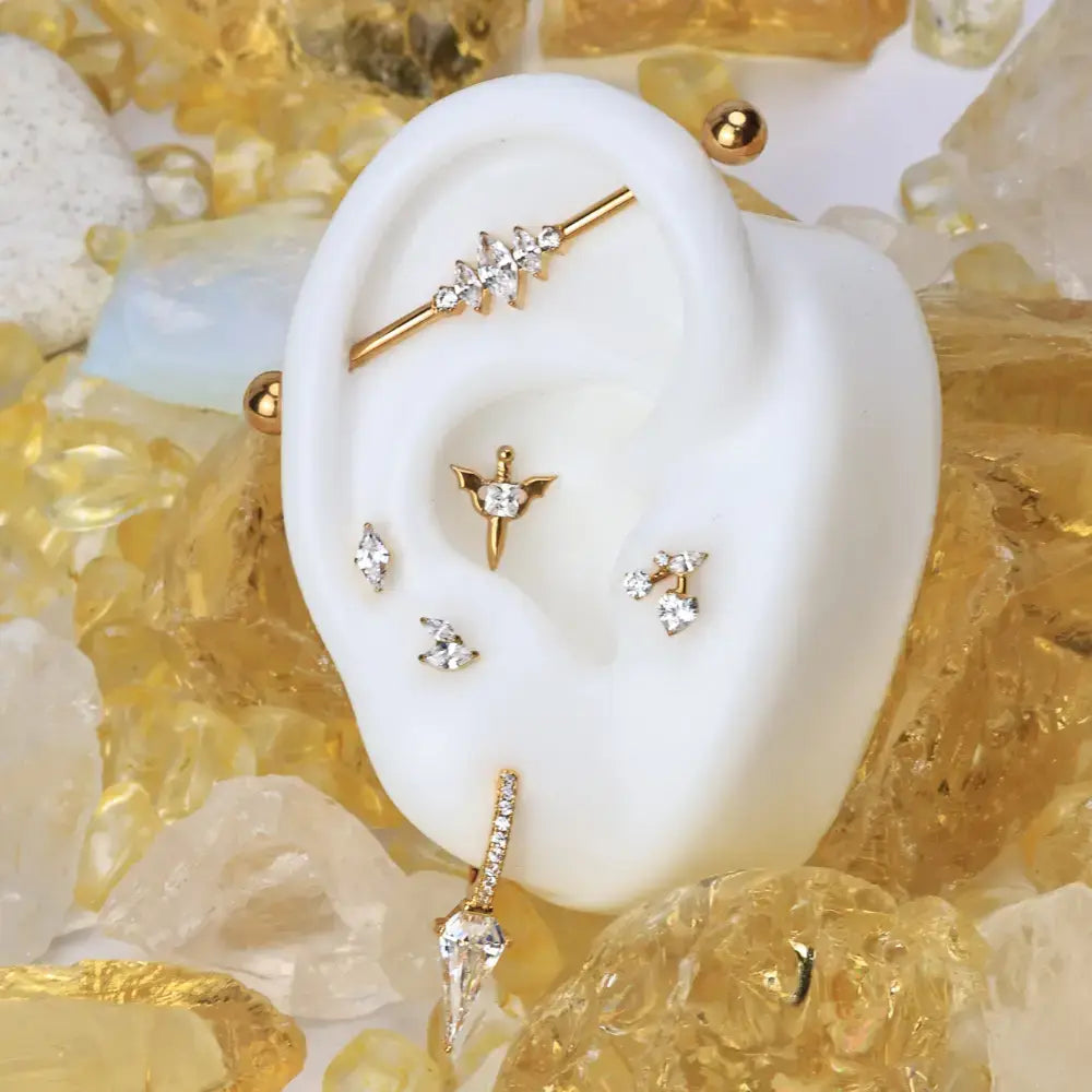 Titanium Xyla Rhombus Gemstone Stud - White Crystal