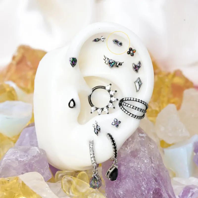 Titanium Edith Mini Duo Flat Back Stud - Dark Iridescent Gem