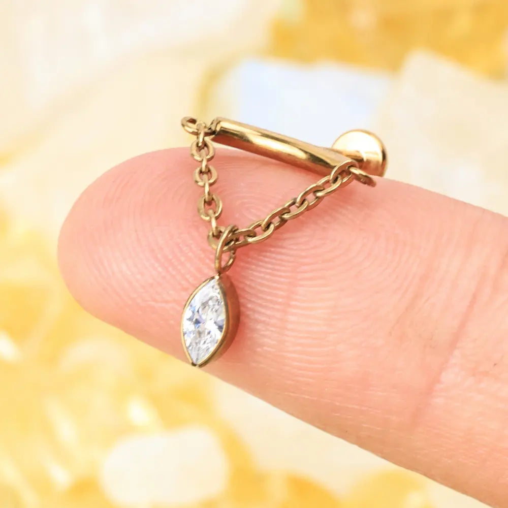 Titanium Ruth Marquise Dangle Stud - Vertical Helix & Hidden Rook